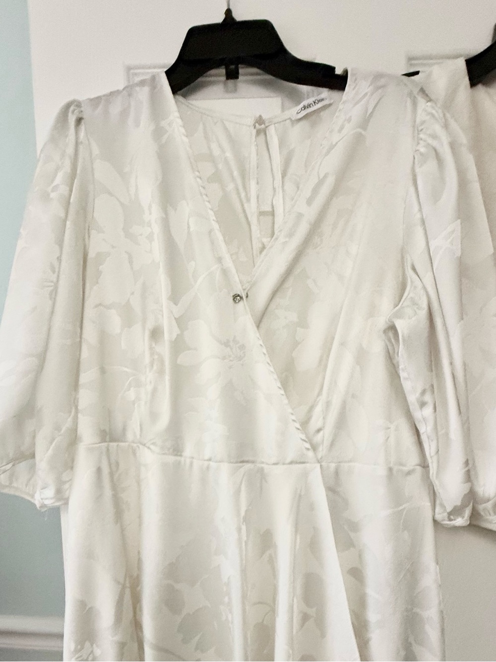 Calvin Klein White Wrap High-Low Floral Jacquard Dress Asymmetrical Lightweight - Picture 9 of 14